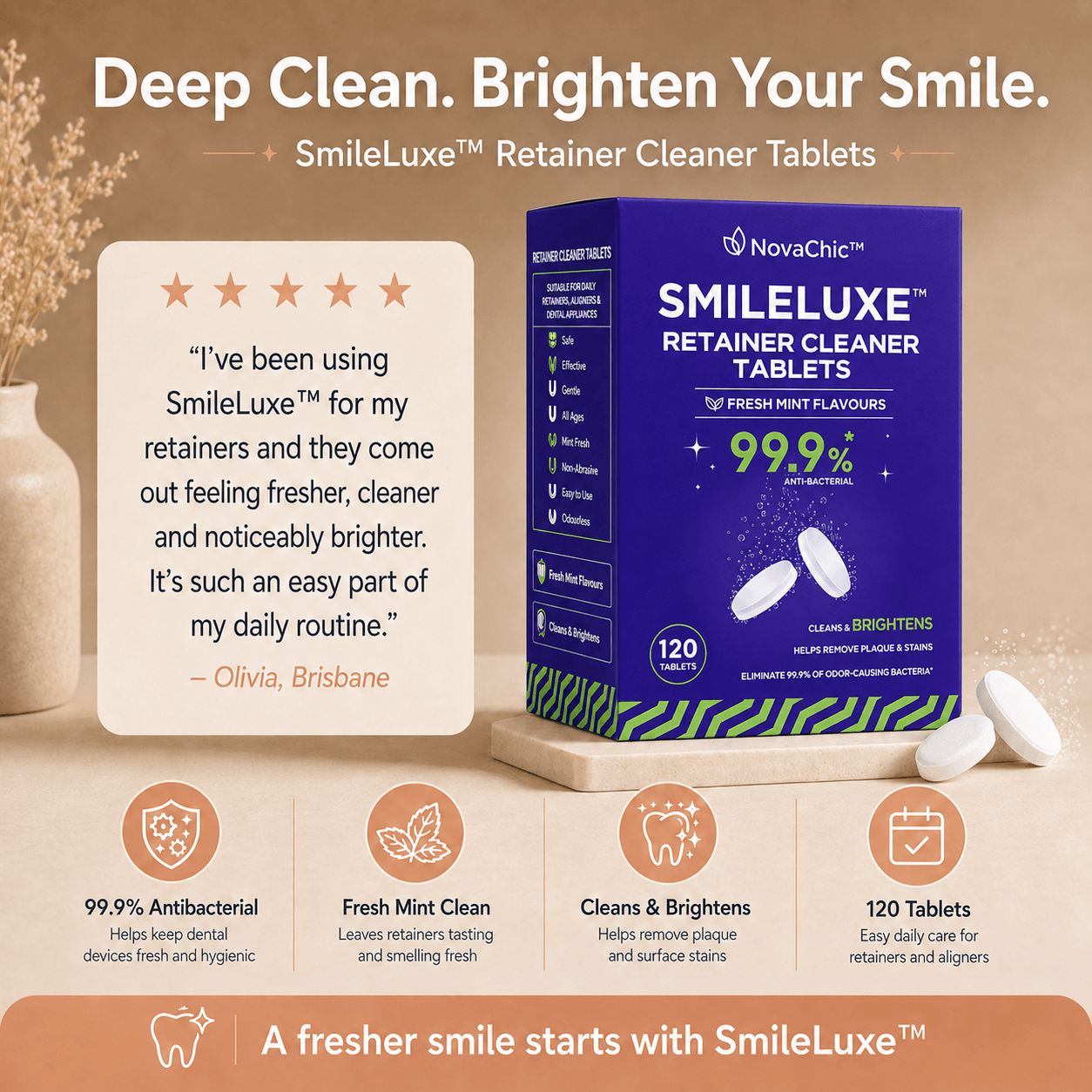 SmileLuxe™ Retainer Cleaner Tablets - Fresh Mint (4 months supply)